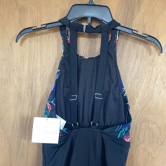 Relisted Ecobeach one piece high neck black w floral printed swimsuit S L XL - Picture 7 of 13